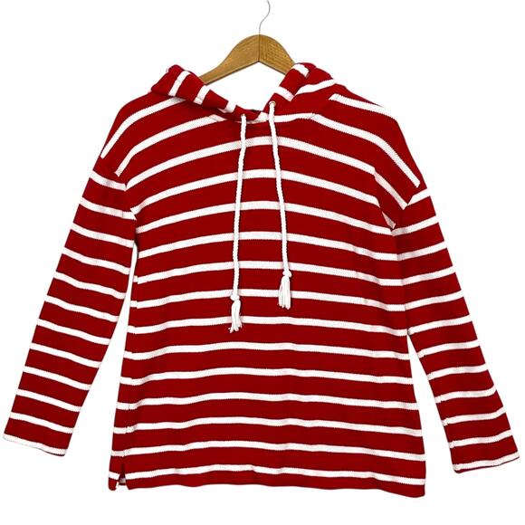 Talbots Sweaters - Talbots Beach Terry Hoodie Luna Womens Medium Red White Striped Cotton